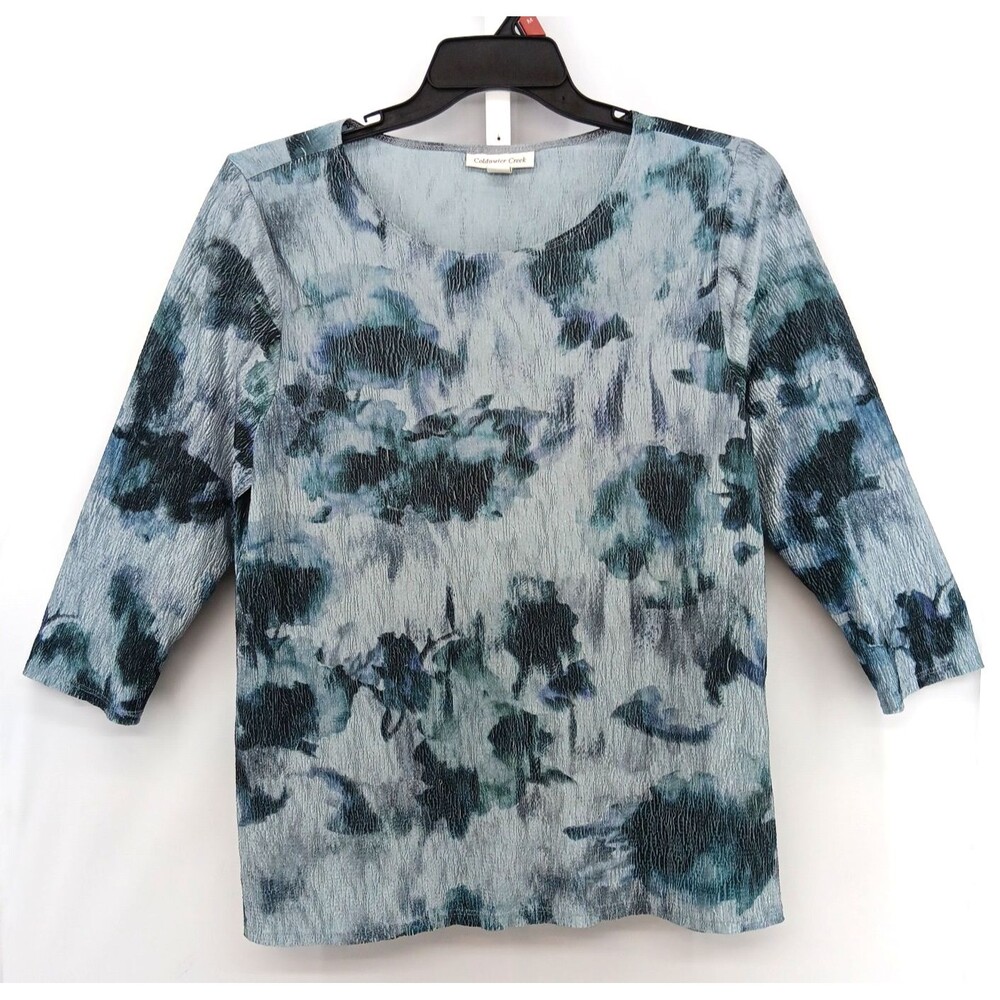 Coldwater Creek Blouse Women Size XL Multicolor 3/4 Sleeve Round Neck Textured